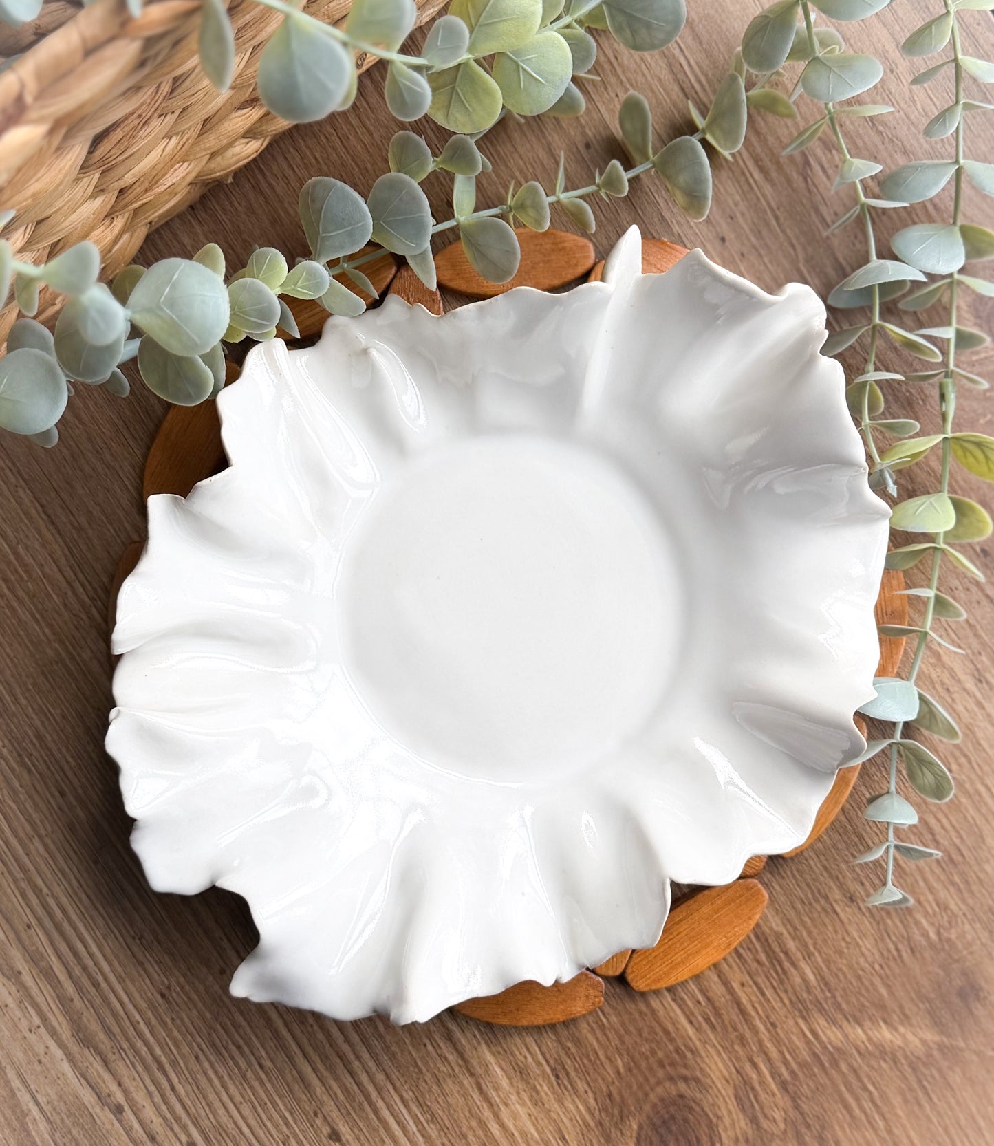 Chic White Ruffled Dish