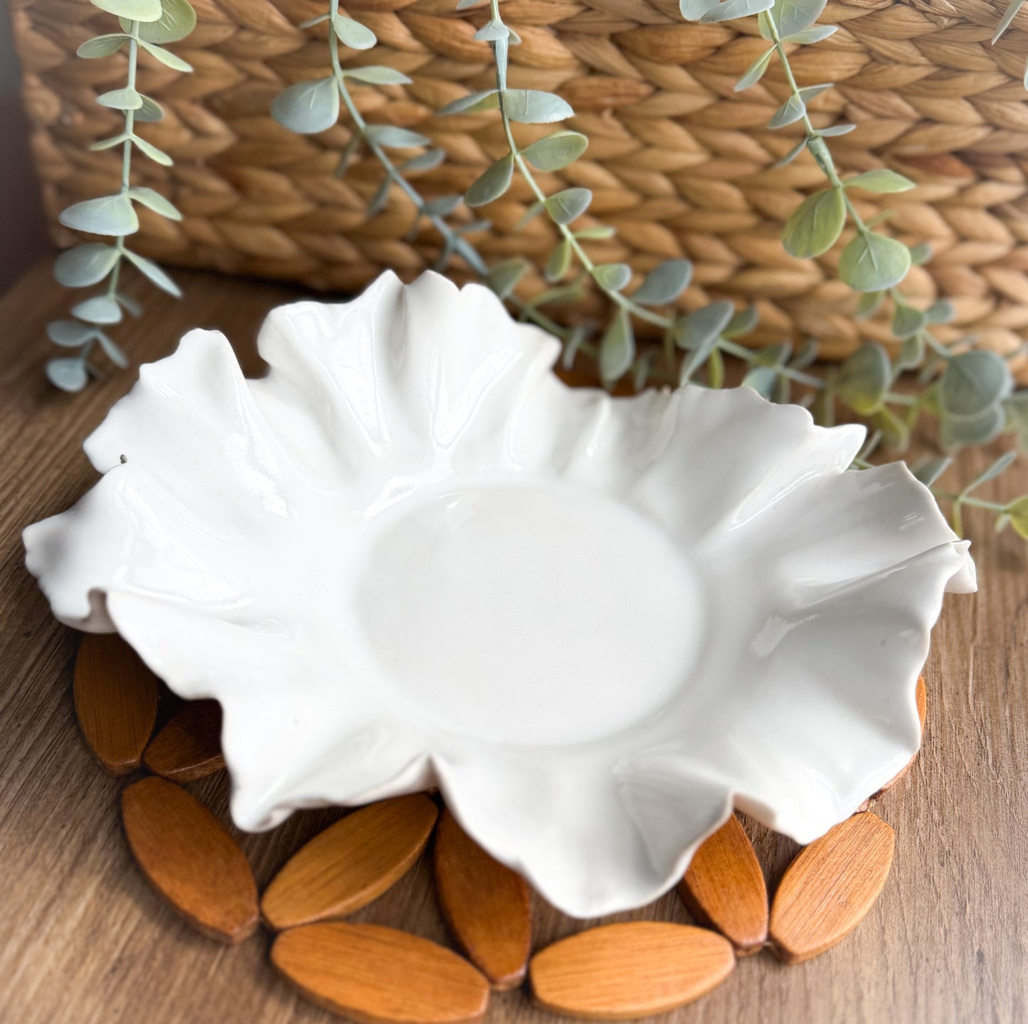 Chic White Ruffled Dish